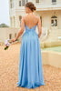 Load image into Gallery viewer, Ruffle Blue Bridesmaid Dress with Lace