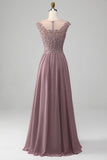 A-Line Beaded Blush Formal Dress