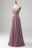 A-Line Beaded Blush Formal Dress