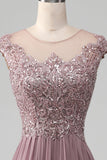 A-Line Beaded Blush Formal Dress