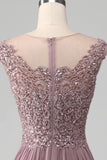 A-Line Beaded Blush Formal Dress