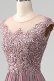 A-Line Beaded Blush Formal Dress