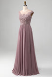 Dusk A-Line Beaded Chiffon Round Neck Maxi Mother of the Bride Dress