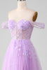 Load image into Gallery viewer, Lavender A Line Tulle Off the Shoulder Formal Dress with Slit