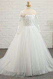 Ivory Tulle Long Flower Girl Dress with Lace