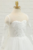 Ivory Tulle Long Flower Girl Dress with Lace