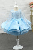 Light Blue Sequin Flower Girl Dress with Sleeves