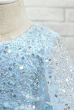 Light Blue Sequin Flower Girl Dress with Sleeves