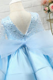 Light Blue Sequin Flower Girl Dress with Sleeves