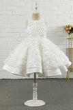 White Applique Sleeveless Flower Girl Dress