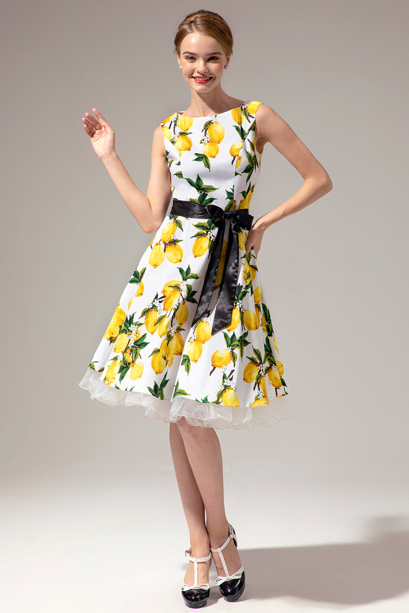 Load image into Gallery viewer, Lemon 1950s Swing Dress