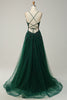 Load image into Gallery viewer, A Line Spaghetti Straps Green Long Formal Dress with Criss Cross Back