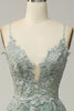 Load image into Gallery viewer, A Line Spaghetti Straps Green Long Formal Dress with Criss Cross Back