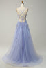 Load image into Gallery viewer, Spaghetti Straps A Line Light Purple Long Formal Dress with Criss Cross Back