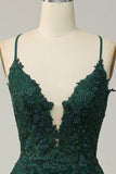 A Line Spaghetti Straps Dark Green Long Formal Dress with Criss Cross Back