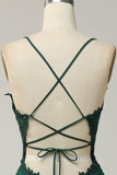 A Line Spaghetti Straps Dark Green Long Formal Dress with Criss Cross Back