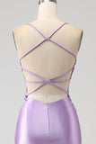 Stylish Mermaid Spaghetti Straps Lilac Long Formal Dress with Appliques Slit