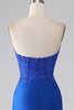 Load image into Gallery viewer, Royal Blue Mermaid Strapless Long Beaded Formal Dress With Appliques