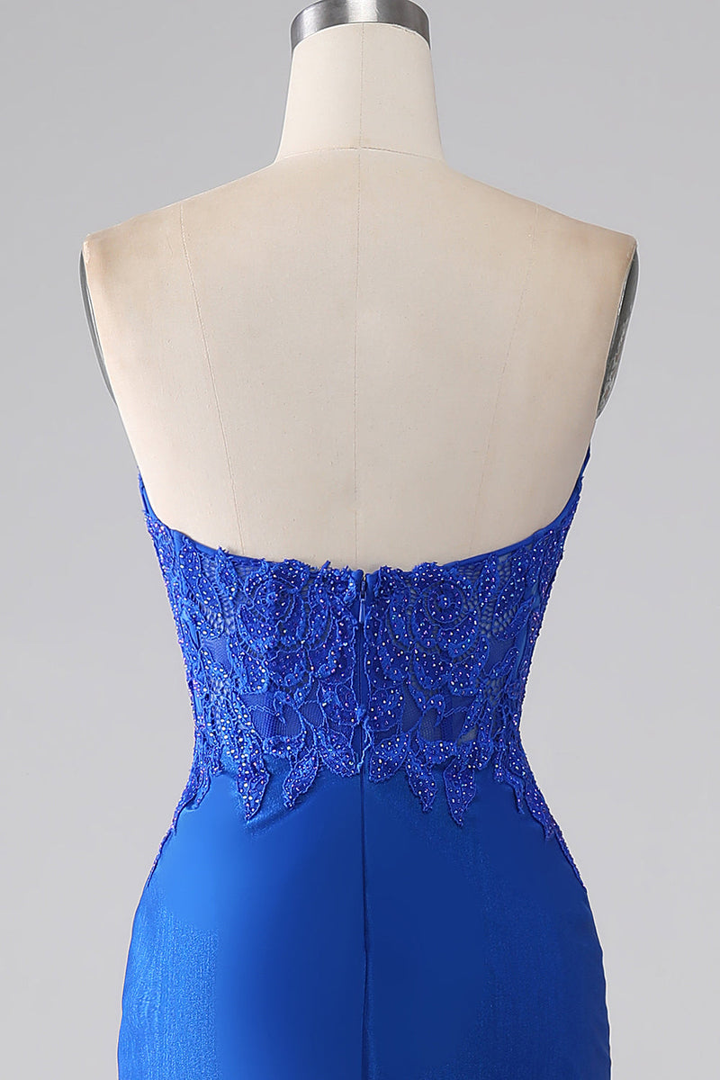 Load image into Gallery viewer, Royal Blue Mermaid Strapless Long Beaded Formal Dress With Appliques