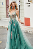 Glitter Green A-Line Spaghetti Straps Long Formal Dress With Sparkly Sequin Appliques