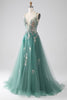 Load image into Gallery viewer, Glitter Green A-Line Spaghetti Straps Long Formal Dress With Sparkly Sequin Appliques