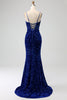 Load image into Gallery viewer, Elegant Royal Blue Mermaid Spaghetti Straps Velvet Sequin Long Formal Dress