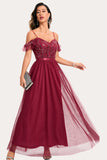 Burgundy Beaded A-Line Long Formal Dress