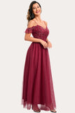 Burgundy Beaded A-Line Long Formal Dress