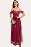 Burgundy Beaded A-Line Long Formal Dress