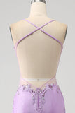 Trendy Mermaid Spaghetti Straps Lilac Long Formal Dress with Appliques Beading