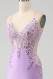 Trendy Mermaid Spaghetti Straps Lilac Long Formal Dress with Appliques Beading