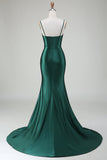 Dark Green Mermaid Spaghetti Straps Sweep Train Formal Dress