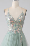 A-Line Beaded Light Green Formal Dress with Slit
