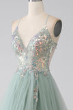 A-Line Beaded Light Green Formal Dress with Slit