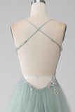A-Line Beaded Light Green Formal Dress with Slit