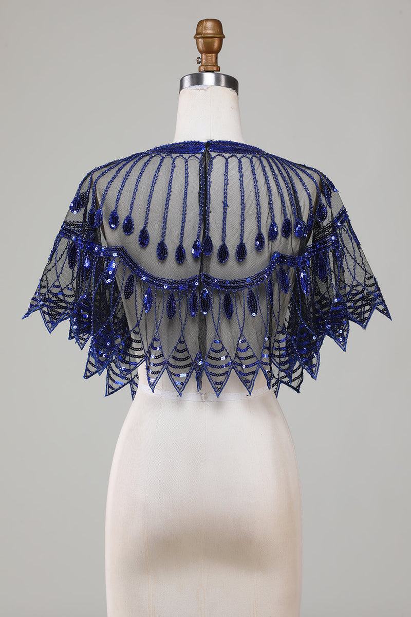 Load image into Gallery viewer, Glitter Black Sequins 1920s Cape with Beading