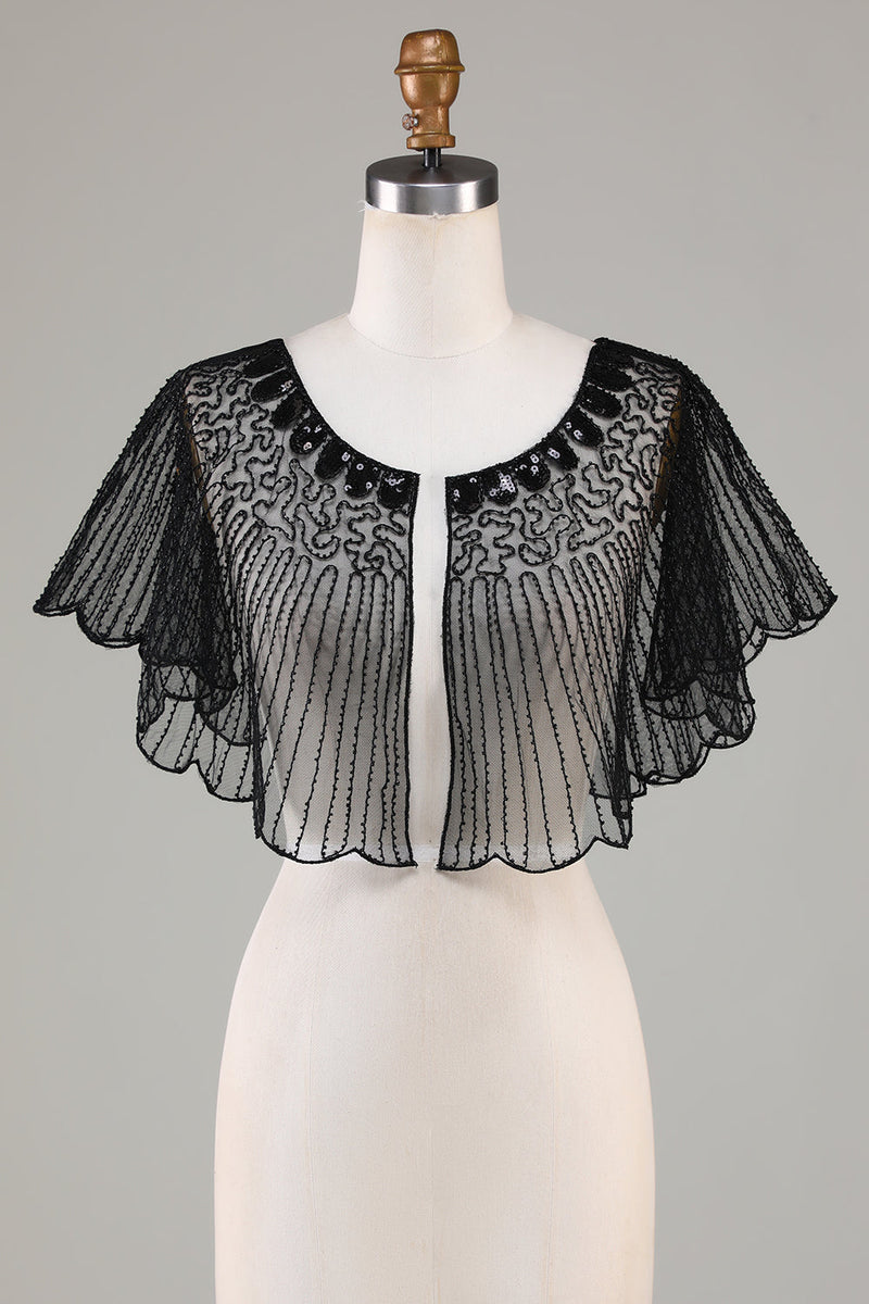 Load image into Gallery viewer, Sequins Black Glitter 1920s Cape with Beaded