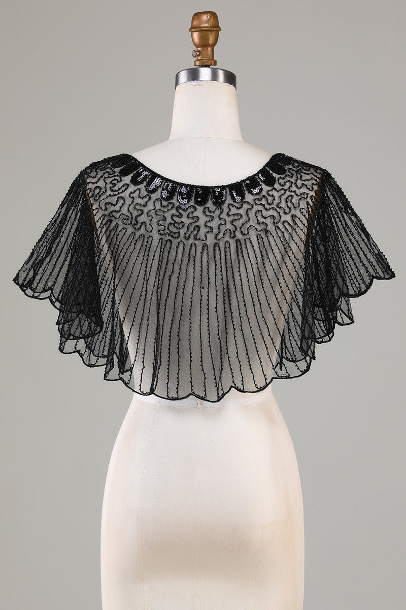 Load image into Gallery viewer, Sequins Black Glitter 1920s Cape with Beaded