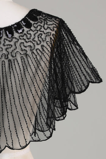 Sequins Black Glitter 1920s Cape with Beaded