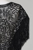 Load image into Gallery viewer, Black Sequins Glitter 1920s Cape with Fringes