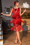 Red Fringed Roaring 20s Sequins Dress