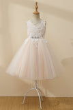 Champagne Beaded Tulle Flower Girl Dress