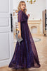 Load image into Gallery viewer, Sparkly V-Neck Purple Party Dress with Short Sleeves