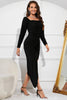 Load image into Gallery viewer, Black Sparkly Square Neck Long Party Dress With Slit