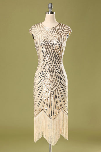Gold Sequin Fringe Flapper Dress
