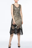 Women Gold V Neck 1920s Fringe Sequin Flapper Dress