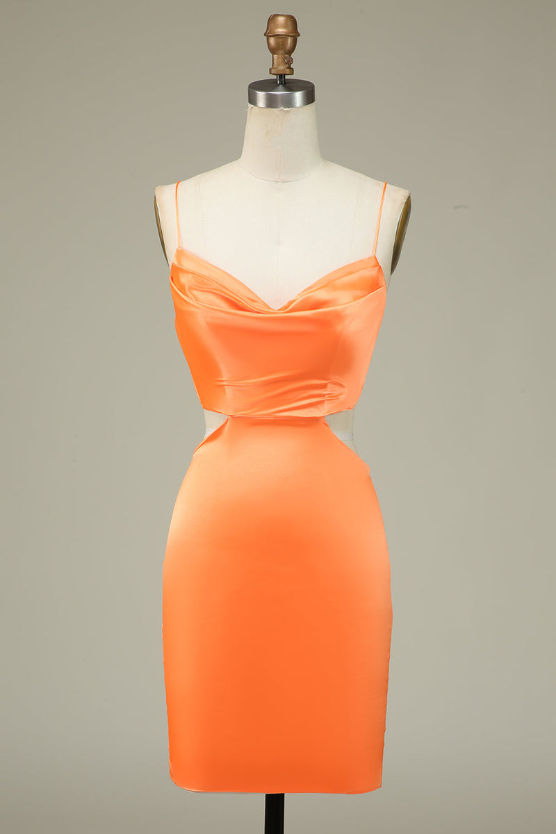 Load image into Gallery viewer, Bodycon Orange Spaghetti Straps Short Formal Dress