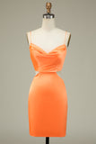 Bodycon Orange Spaghetti Straps Short Formal Dress