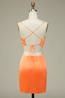 Bodycon Orange Spaghetti Straps Short Formal Dress