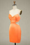 Bodycon Orange Spaghetti Straps Short Formal Dress